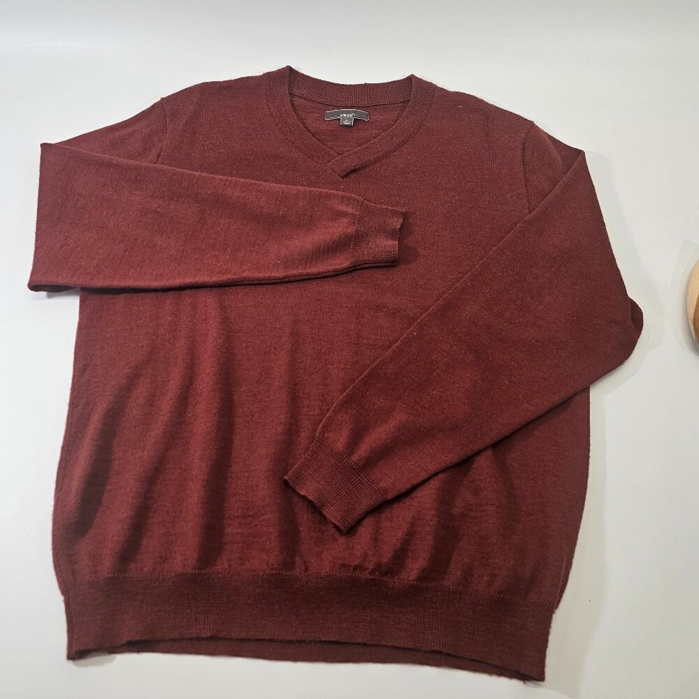 Men's XL‎ Cezani Burnt Red Wool Blend V-Neck Pullover Sweater Sweatshirt Top EUC